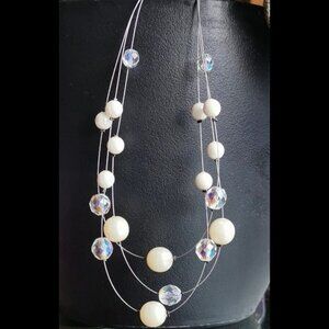 Host Pick Vintage  Floating Pearl Crystal Station Necklace